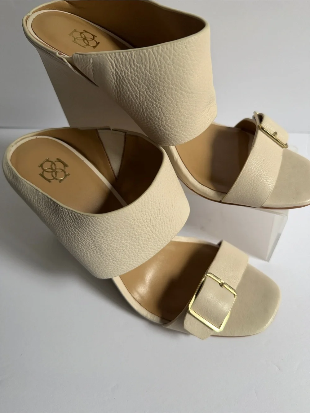 Cream Wedge Sandals with Buckle Accent 8